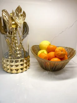 Inspire Me! Home Decor Gold Ripple Edge Serving Tray With 3 Glass Bowls Sale