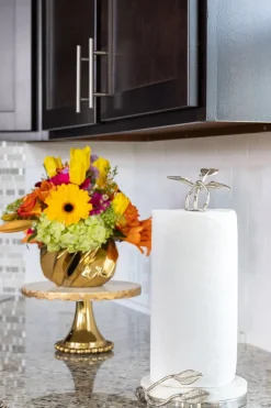 Inspire Me! Home Decor Gold Ripple Edge Paper Towel Holder With Marble Base (2 Colors) New
