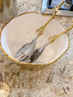 Inspire Me! Home Decor Gold Tall Round Glass Serveware With Metal Base And Handles (2 Colors) Discount