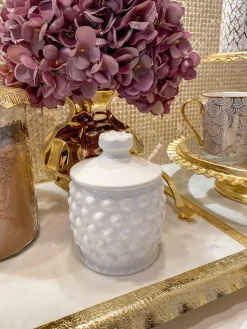 Inspire Me! Home Decor Gold Textured Metal Tea Cup And Saucer With White Interior Hot