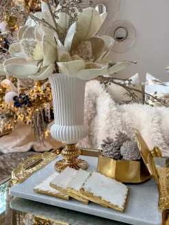 Inspire Me! Home Decor Gold Tissue Box Cover With White Jeweled Flower Details Fashion