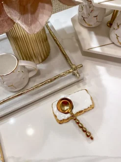 Inspire Me! Home Decor Gold & White Round Detailed Spoon Rest/Tea Light Holder Best