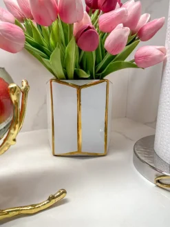 Inspire Me! Home Decor Gold & White Striped Vase (2 Sizes) Hot