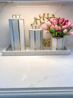 Inspire Me! Home Decor Gold & White Striped Vase (2 Sizes) Hot