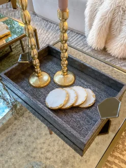 Inspire Me! Home Decor Grey Faux Leather Tray With Abstract Handles (2 Sizes) Clearance