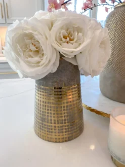 Inspire Me! Home Decor Grey & Gold Studded Vase With Gold Base (3 Sizes) Outlet