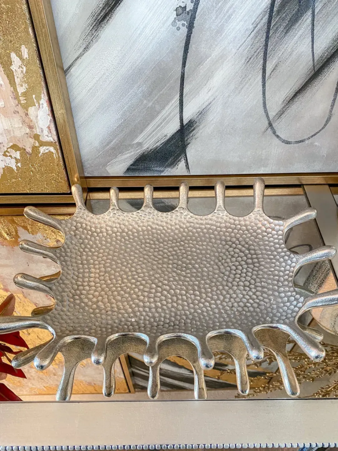 Inspire Me! Home Decor Grey Textile Tray With Silver Leaf Handle (2 Sizes) Discount