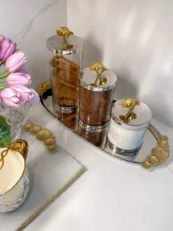 Inspire Me! Home Decor Hammered Glass Canister With White Jeweled Flower Details (3 Sizes) Gold Sale