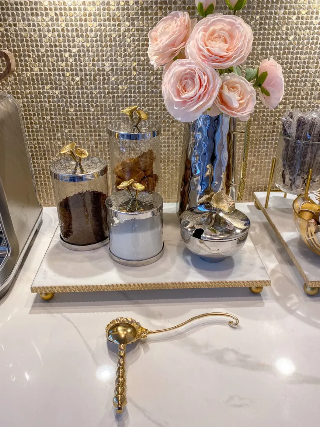 Inspire Me! Home Decor Hammered Glass Canister With White Jeweled Flower Details (3 Sizes) Gold Sale