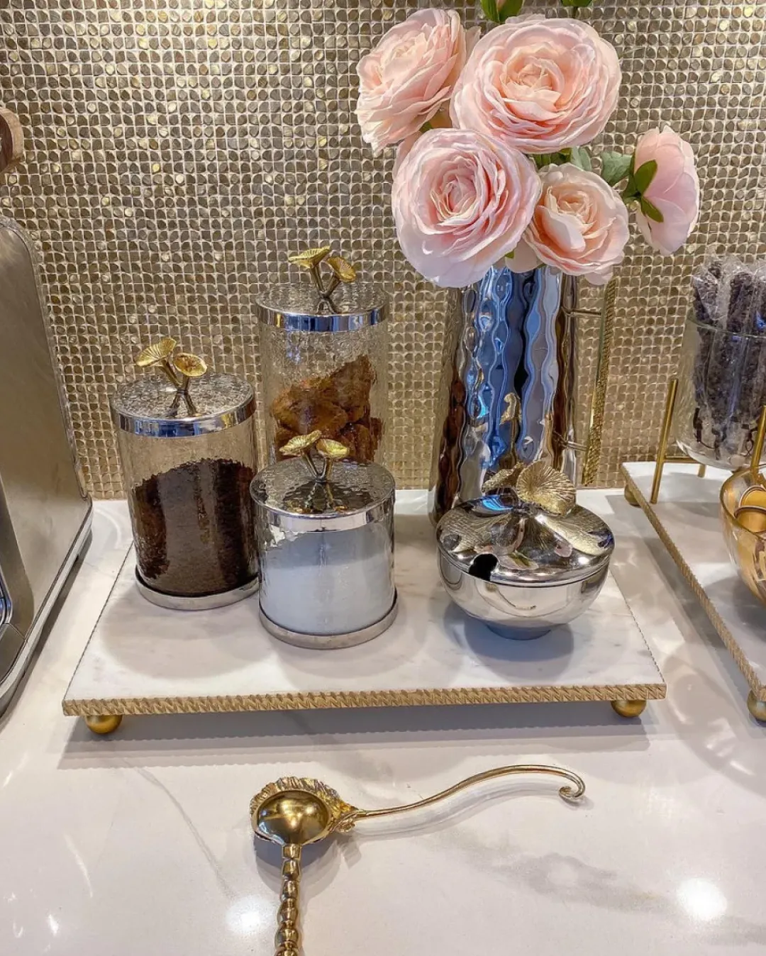 Inspire Me! Home Decor Hammered Glass Canister With White Jeweled Flower Details (3 Sizes) Gold Sale
