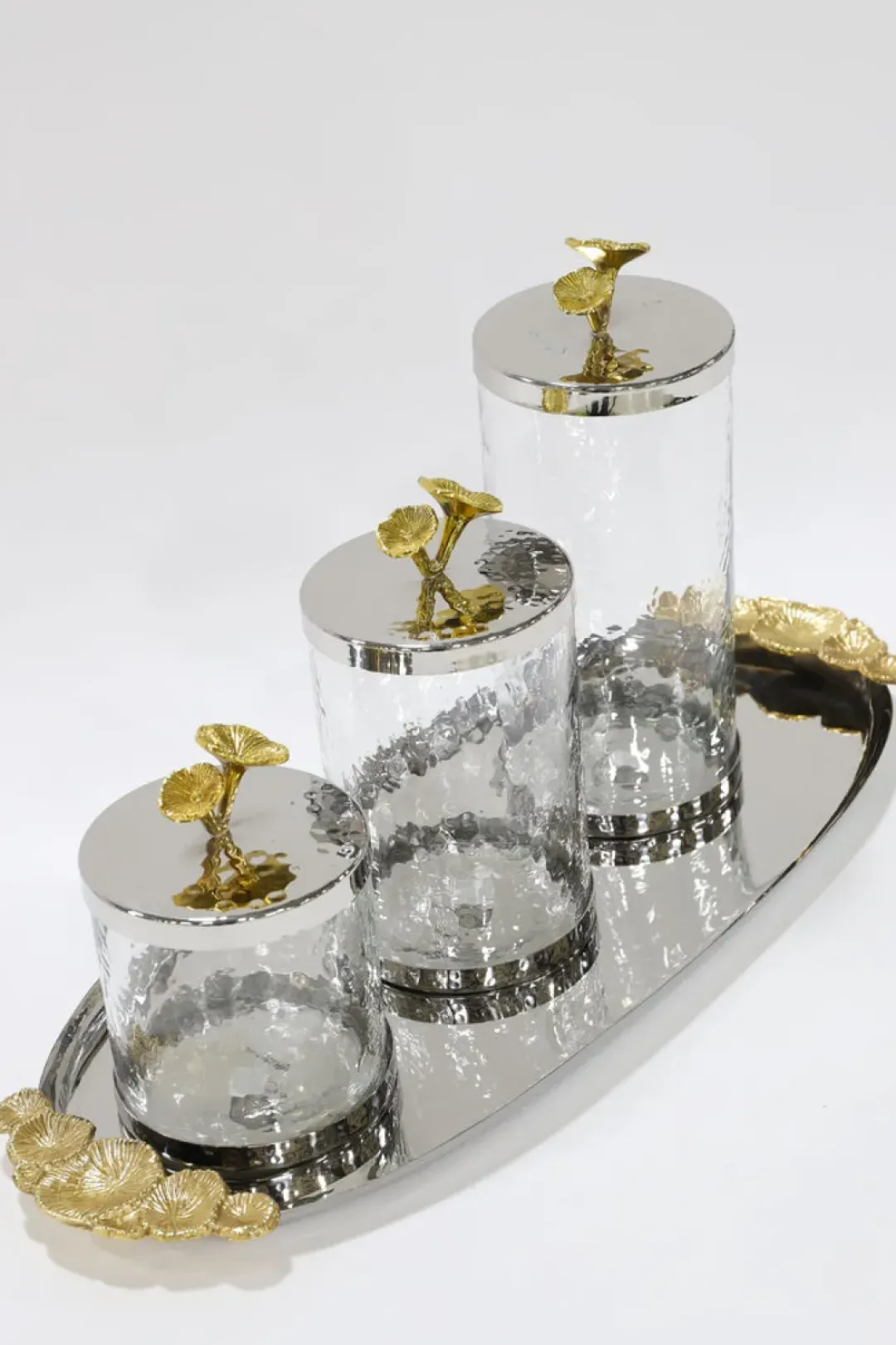 Inspire Me! Home Decor Hammered Glass Canister With White Jeweled Flower Details (3 Sizes) Gold Sale