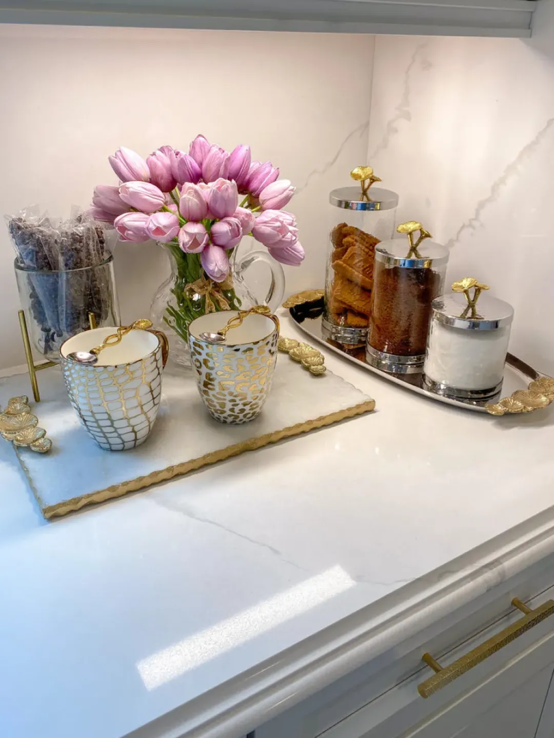 Inspire Me! Home Decor Hammered Glass Canister With White Jeweled Flower Details (3 Sizes) Gold Sale