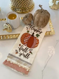 Inspire Me! Home Decor “Happy Fall Ya’ll” Pumpkin Kitchen Towel Clearance