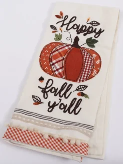 Inspire Me! Home Decor “Happy Fall Ya’ll” Pumpkin Kitchen Towel Clearance