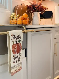 Inspire Me! Home Decor “Happy Fall Ya’ll” Pumpkin Kitchen Towel Clearance