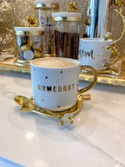 Inspire Me! Home Decor “Homebody” Gold & White Tile Mug Fashion