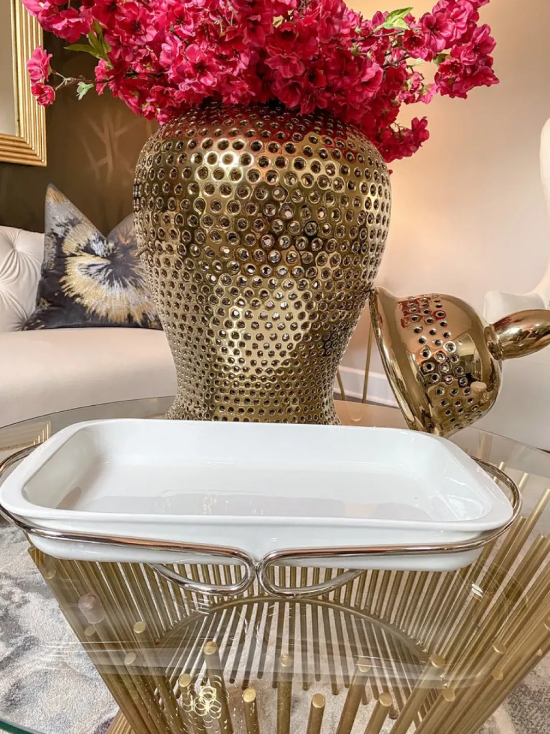 Inspire Me! Home Decor Jars White Ceramic Lidded Jar With Stunning Gold Chain Details (3 Sizes) Hot