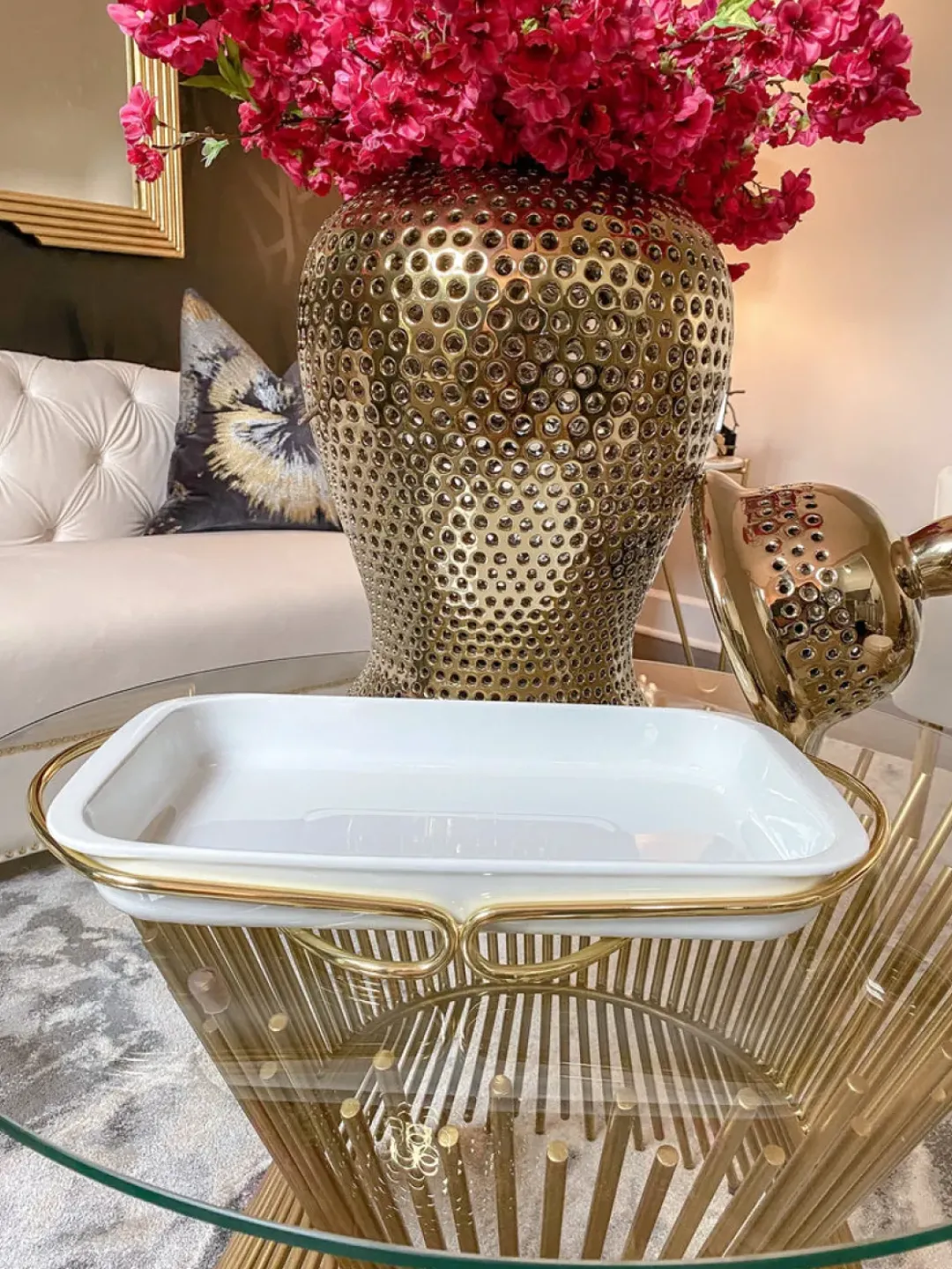 Inspire Me! Home Decor Jars White Ceramic Lidded Jar With Stunning Gold Chain Details (3 Sizes) Hot