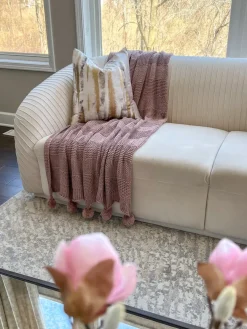 Inspire Me! Home Decor Knit Pom Pom Throw (2 Colors) New
