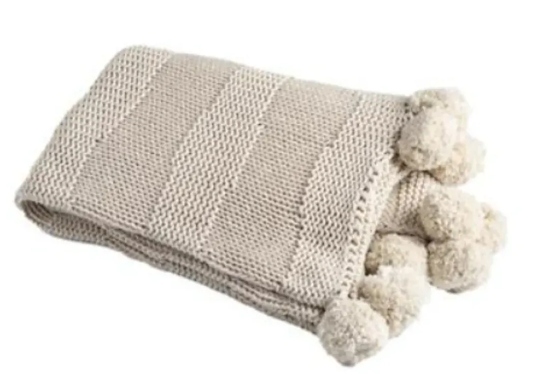 Inspire Me! Home Decor Knit Pom Pom Throw (2 Colors) New