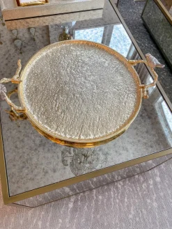Inspire Me! Home Decor Large Gold Hammered Decorative Tray With Silver Birds Sale