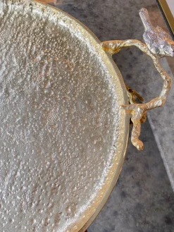 Inspire Me! Home Decor Large Gold Hammered Decorative Tray With Silver Birds Sale