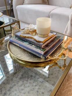 Inspire Me! Home Decor Large Gold Hammered Decorative Tray With Silver Birds Sale