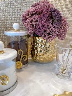 Inspire Me! Home Decor Large Gold Round Bowl Vase With White Jeweled Flower Details Clearance
