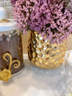 Inspire Me! Home Decor Large Gold Round Bowl Vase With White Jeweled Flower Details Clearance
