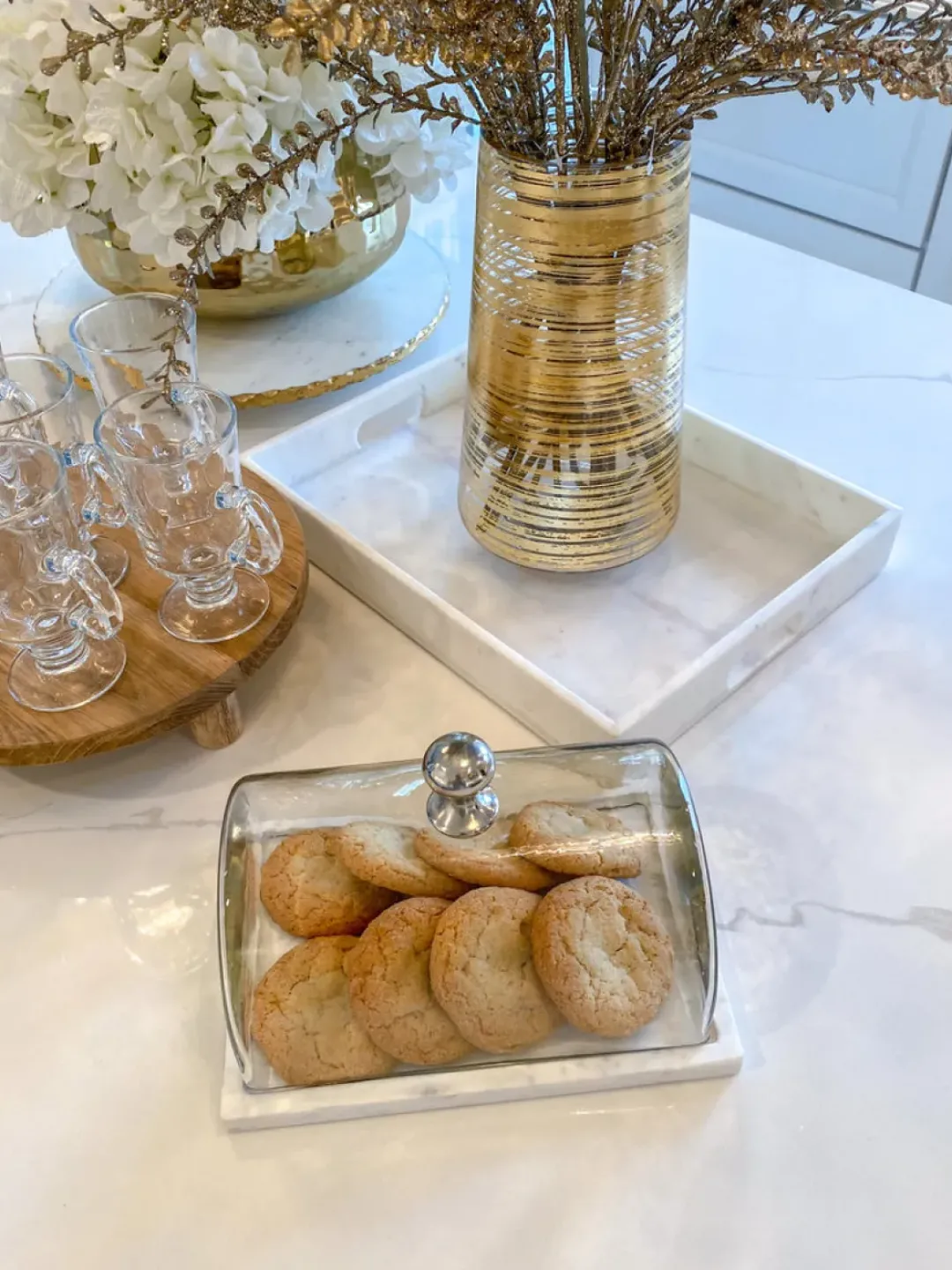Inspire Me! Home Decor Large Marble Tray With Gold Pomegranate Handles Fashion