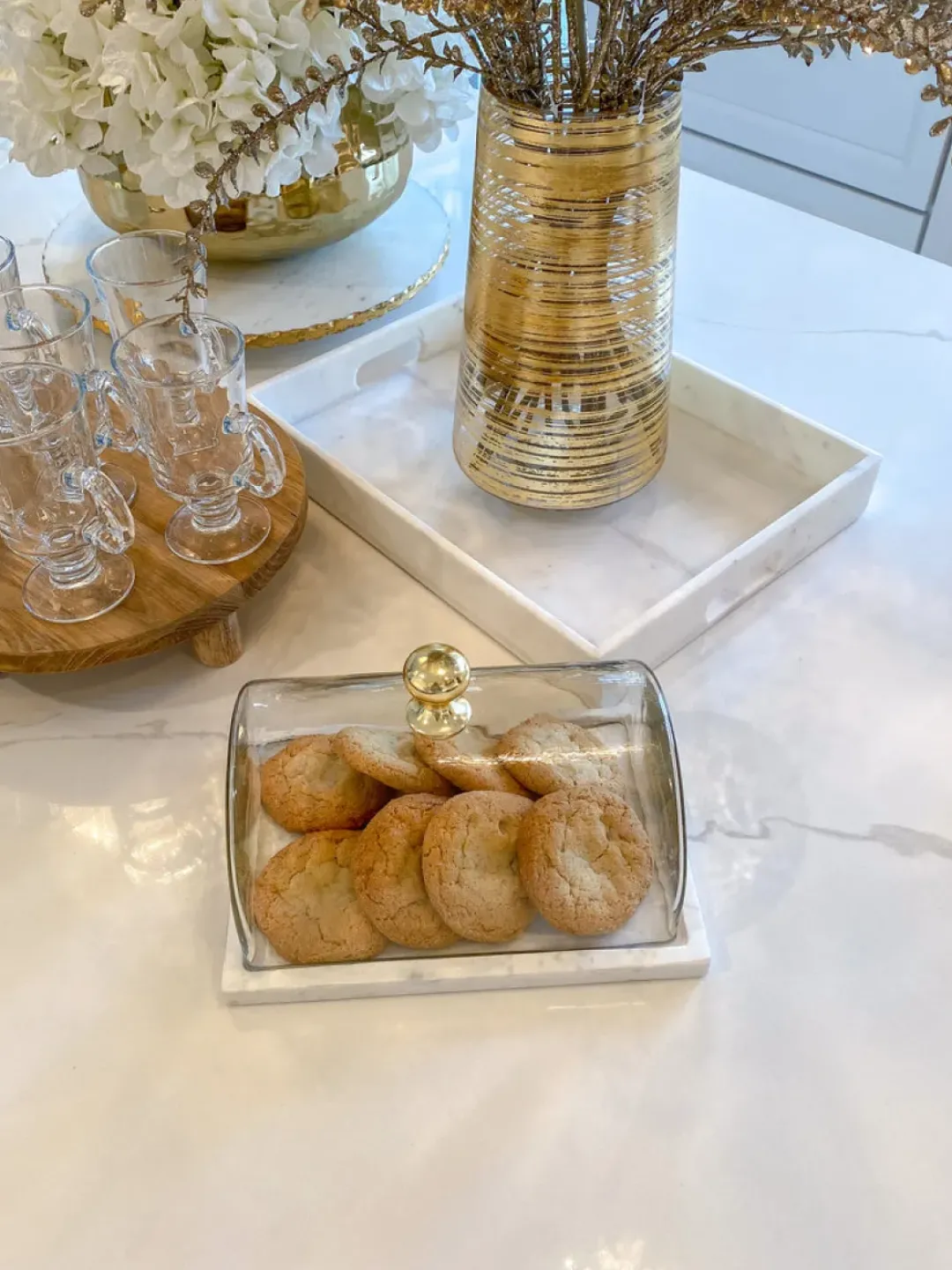 Inspire Me! Home Decor Large Marble Tray With Gold Pomegranate Handles Fashion