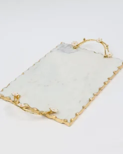 Inspire Me! Home Decor Large Rectangular Glass Tray With Cherry Blossom Details Discount