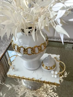 Inspire Me! Home Decor Large Rectangular Glass Tray With White Jeweled Flower Details Outlet