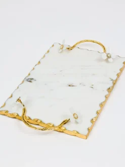 Inspire Me! Home Decor Large Rectangular Glass Tray With White Jeweled Flower Details Outlet