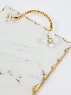 Inspire Me! Home Decor Large Rectangular Glass Tray With White Jeweled Flower Details Outlet
