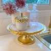 Inspire Me! Home Decor Large Round Decorative Mirror Tray With Gold Petal Handle Details New