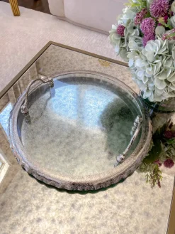 Inspire Me! Home Decor Large Round Glass Tray With Gold Handles And Ruffled Edge Hot