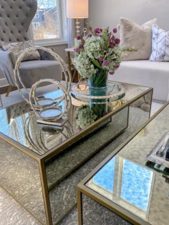 Inspire Me! Home Decor Large Round Glass Tray With Gold Handles And Ruffled Edge Hot