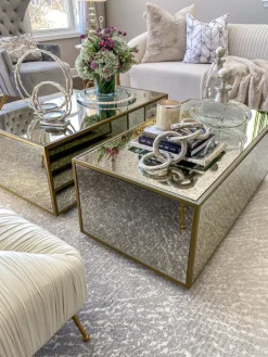 Inspire Me! Home Decor Large Round Glass Tray With Gold Handles And Ruffled Edge Hot