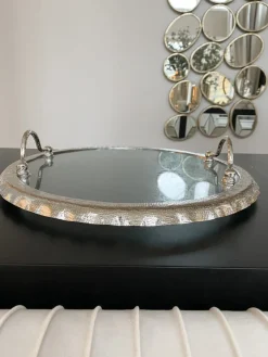 Inspire Me! Home Decor Large Round Glass Tray With Gold Handles And Ruffled Edge Hot