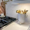 Inspire Me! Home Decor Large White Glass Gold Footed Bowl New