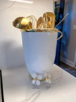 Inspire Me! Home Decor Large White Glass Gold Footed Bowl New