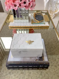 Inspire Me! Home Decor Marble Box With Gold Bordered Lid (2 Sizes) Best