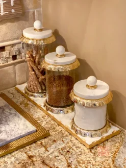Inspire Me! Home Decor Marble Canisters With Floral Design Lid (2 Colors, 3 Sizes) Gold Sale