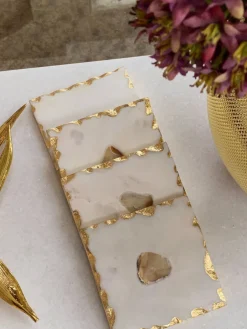 Inspire Me! Home Decor Marble Coasters W/ Silver Trim And Tray Set Fashion