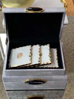 Inspire Me! Home Decor Marble Coasters W/ Silver Trim And Tray Set Fashion