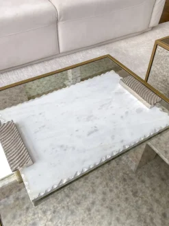 Inspire Me! Home Decor Marble Footed Tray W/ Black Circles New