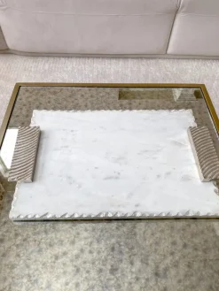 Inspire Me! Home Decor Marble Footed Tray W/ Black Circles New