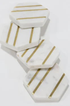 Inspire Me! Home Decor Marble Gold Edge Coaster Set With Agate Center Best