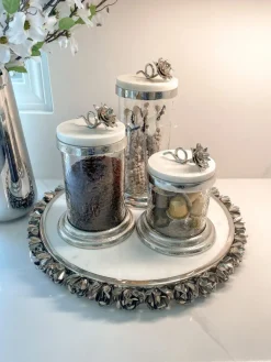 Inspire Me! Home Decor Marble & Silver Hammered Canisters Discount